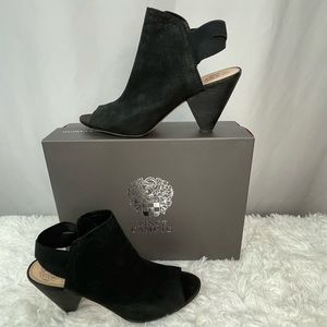 Vince Camuto Black Silk Goat Peep Toe Sling Back Booties Heels Sz 9